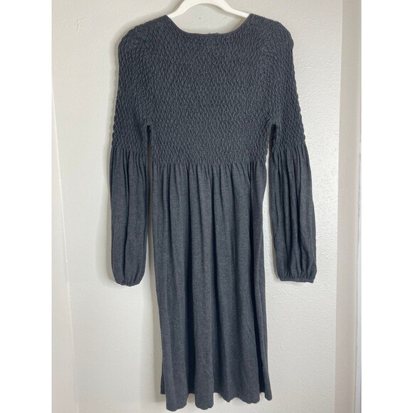 Angie Smocked Babydoll Dress L – Charcoal Gray Long Sleeve Boho Peasant Style - Picture 3 of 5